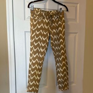 7 For All Mankind Tan and White Zigzag Skinny Jeans